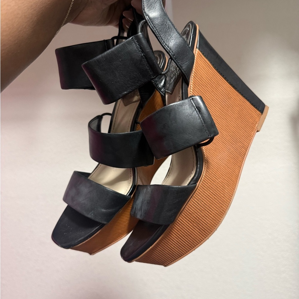 Vince Camuto Black and Brown Wedge Heels